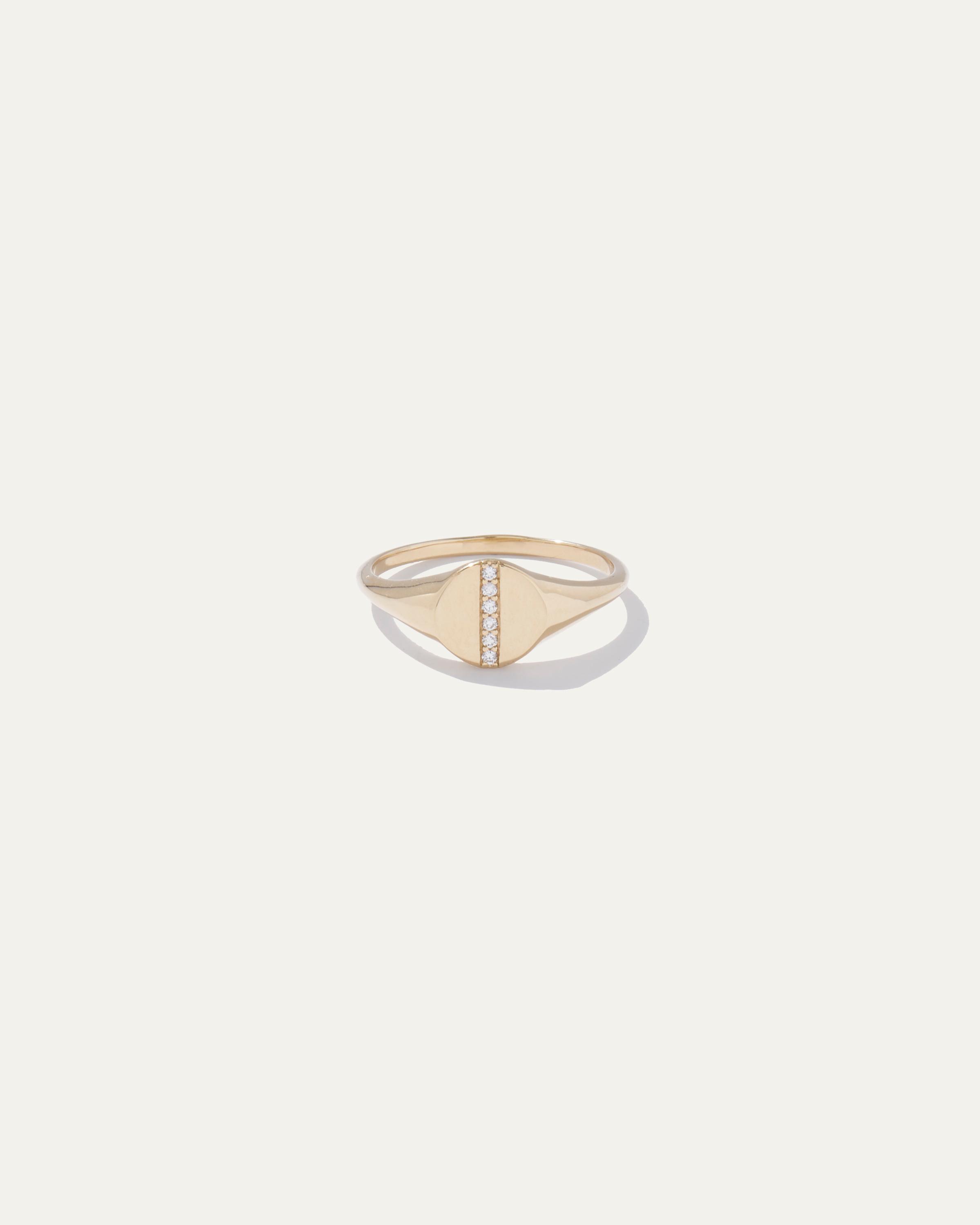 14K Gold Pave Diamond Line Round Signet Ring Product Image