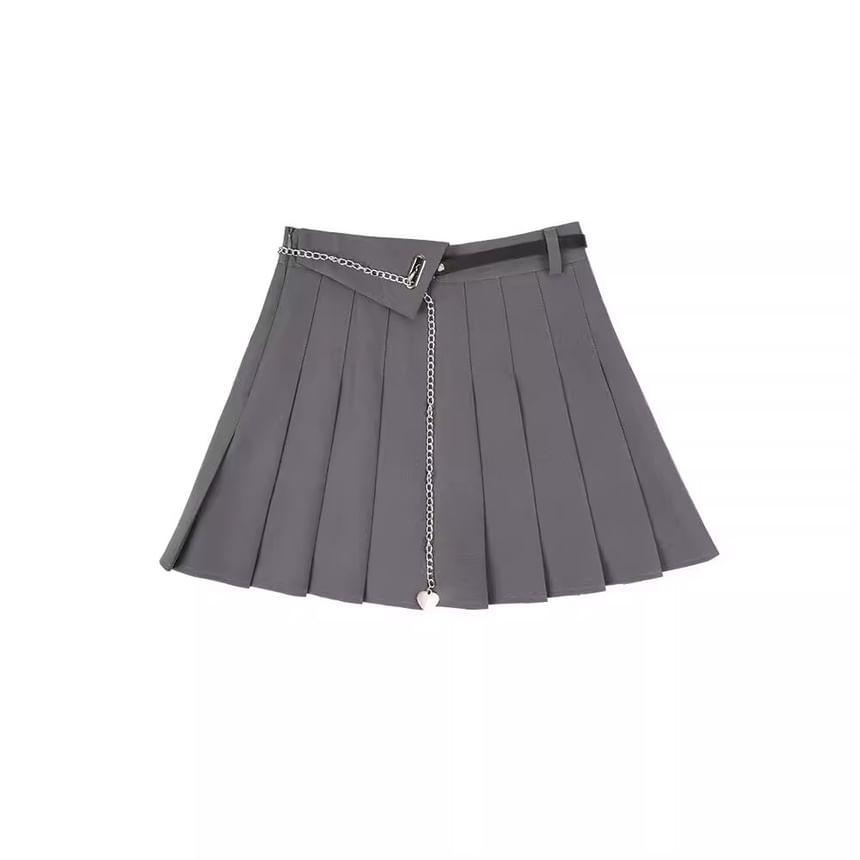 High Waist Plain Mini A-Line Pleated Skirt Product Image