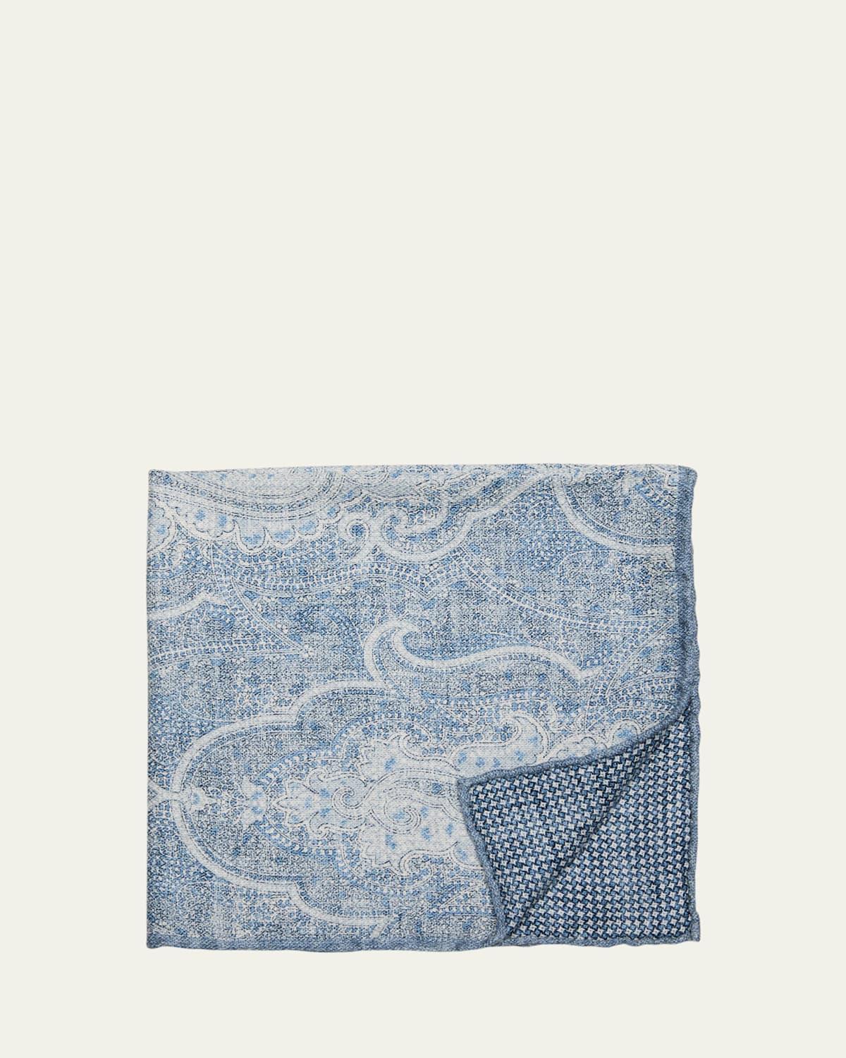 Mens Large Paisley-Print Silk Pocket Square Product Image