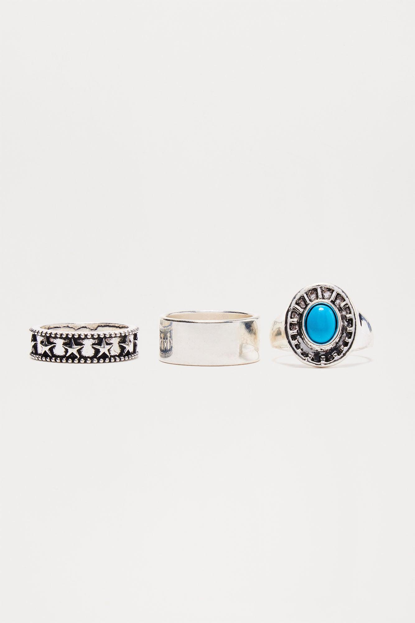 To The West Ring Set - Blue/Silver Product Image