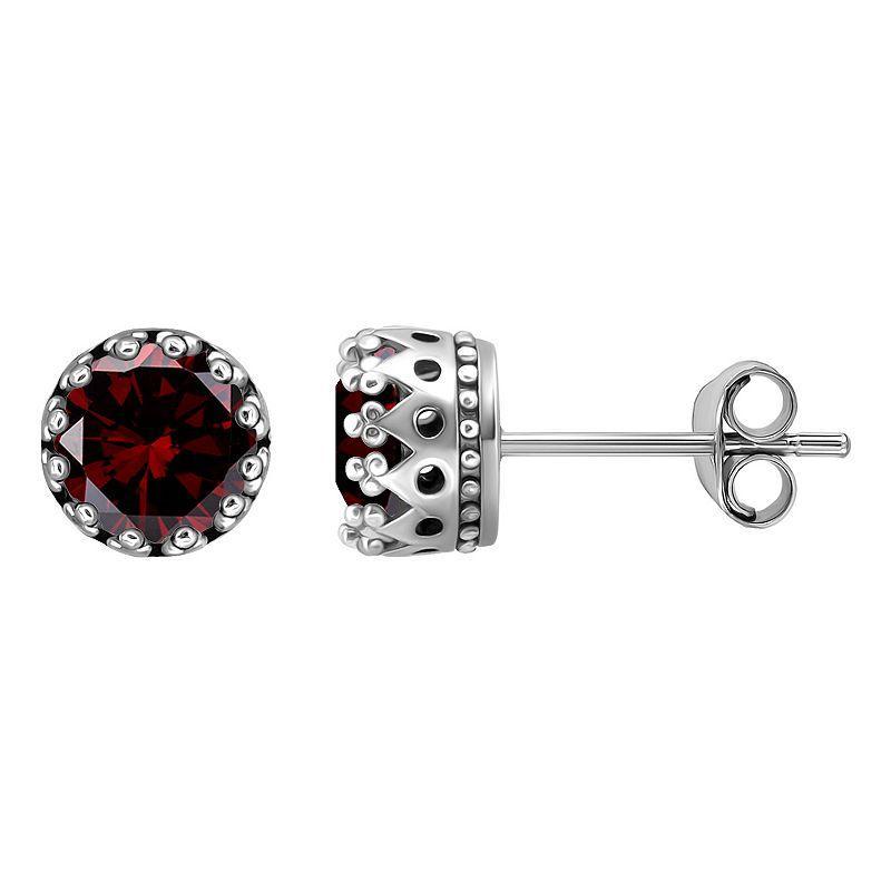 Aleure Precioso Sterling Silver Round Crown Set Stud Earrings, Womens, Red Product Image