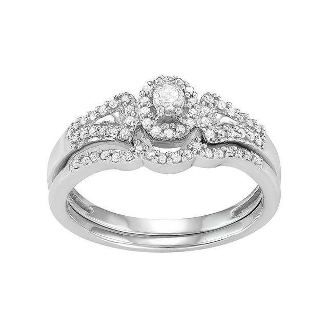 Jewelexcess 10k White Gold 1/4 Carat T.W. Diamond Halo Engagement Ring Set, Womens Product Image