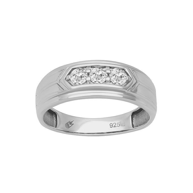 AXL Mens Sterling Silver Lab-Created Moissanite Three-Stone Ring Product Image