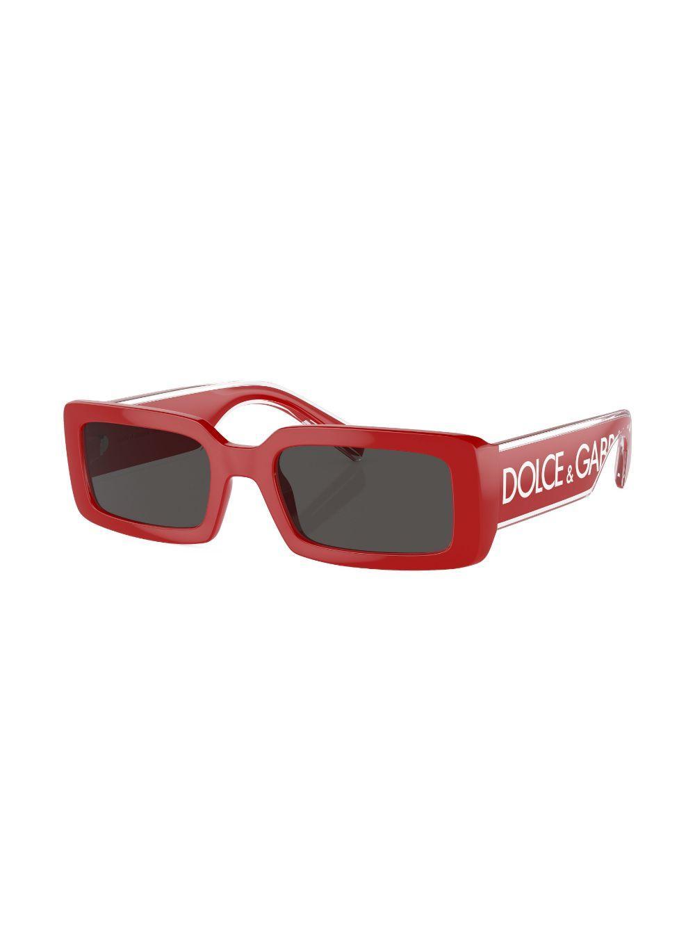 DOLCE & GABBANA Logo-print Rectangle-frame Sunglasses In Rot Product Image