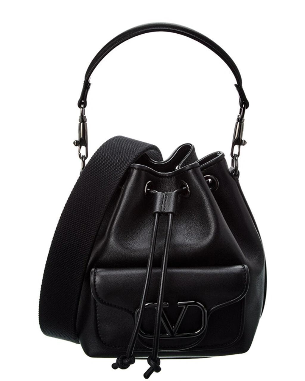 Vlogo Leather Bucket Bag In Black Product Image