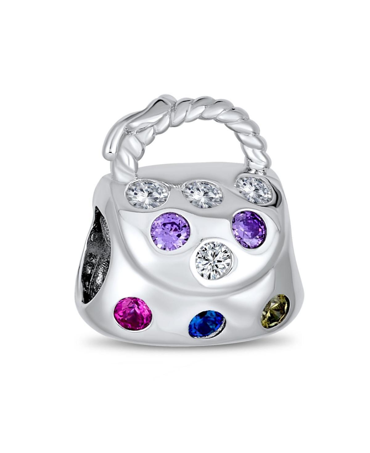 Bling Jewelry Fashion Multicolor Cz Clutch Purse Pocketbook Hand Bag Charm Bead For Women For Oxidized Gold Plated Sterling Silver Fits European Brace Product Image