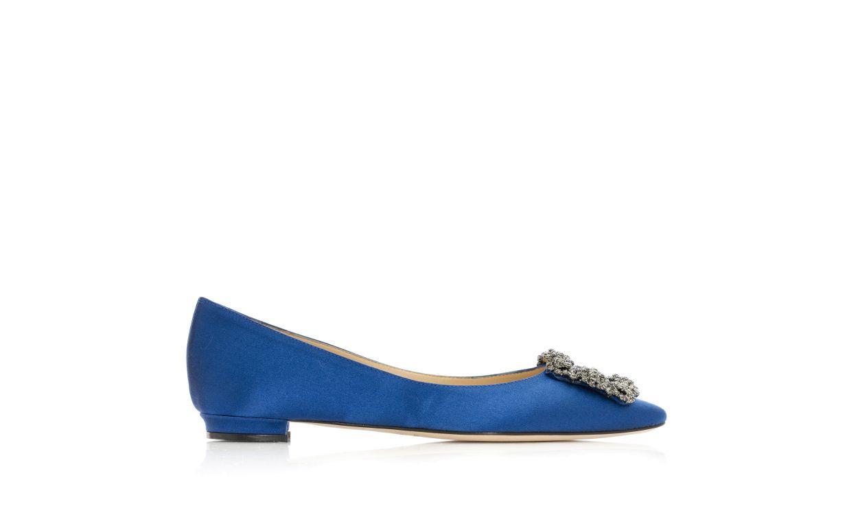 HANGISIFLAT Blue Satin Jewel Buckle Flat Pumps Product Image