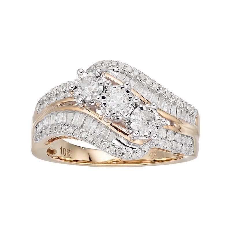 10k Gold 3/4 Carat T.W. Diamond 3-Stone Ring, Womens White Product Image