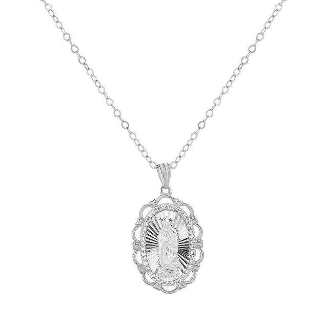 Sterling Silver Cubic Zirconia Virgin Mary Pendant Necklace, Womens White Product Image