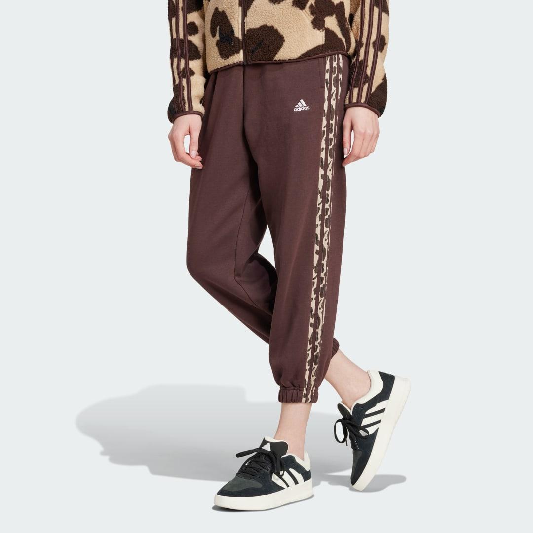 adidas Essentials 3-Stripes Animal-Print 7/8 Pants Dark Brown XL Womens Product Image