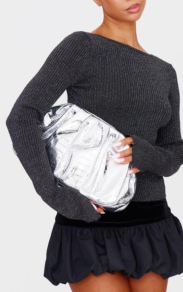 Silver Metallic Slouchy Clutch Product Image