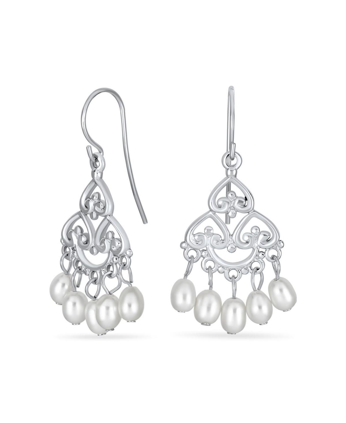 Bling Jewelry White Freshwater Cultured Pearl Filigree Dangle Chandelier Earrings For Women Sterling Silver Product Image