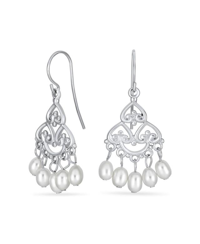 White Freshwater Cultured Pearl Filigree Dangle Chandelier Earrings For Women Teen.925 Sterling Silver Product Image