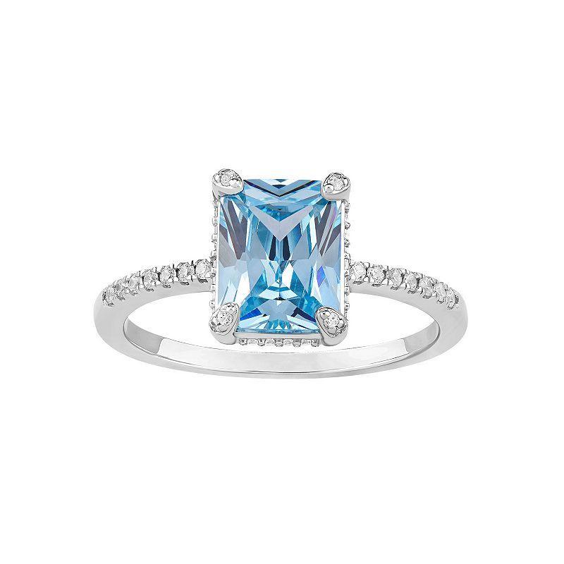 PRIMROSE Sterling Silver Blue Cubic Zirconia Baguette & Cubic Zirconia Ring, Womens Sterling Blue Product Image