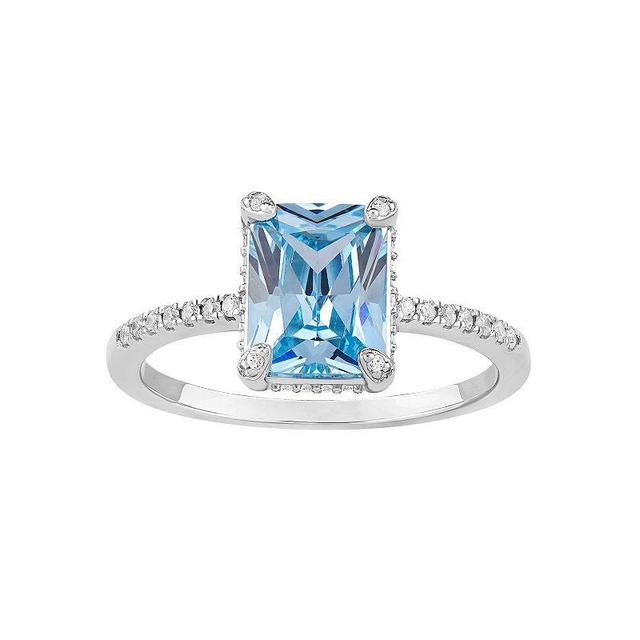 PRIMROSE Sterling Silver Blue Cubic Zirconia Baguette & Cubic Zirconia Ring, Womens Sterling Blue Product Image