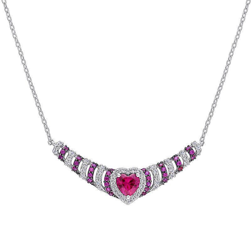 Stella Grace Sterling Silver Lab-Created Ruby & Lab-Created White Sapphire Heart Necklace, Womens Product Image