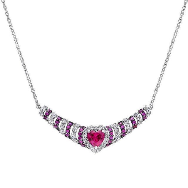 Stella Grace Sterling Silver Lab-Created Ruby & Lab-Created White Sapphire Heart Necklace, Womens Product Image