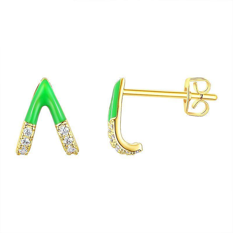 Enamorata Green Enamel & Cubic Zirconia V Post Earrings, Womens, Gold Tone Green Product Image