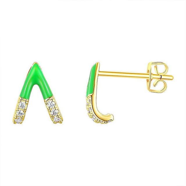 Enamorata Green Enamel & Cubic Zirconia V Post Earrings, Womens, Gold Tone Green Product Image