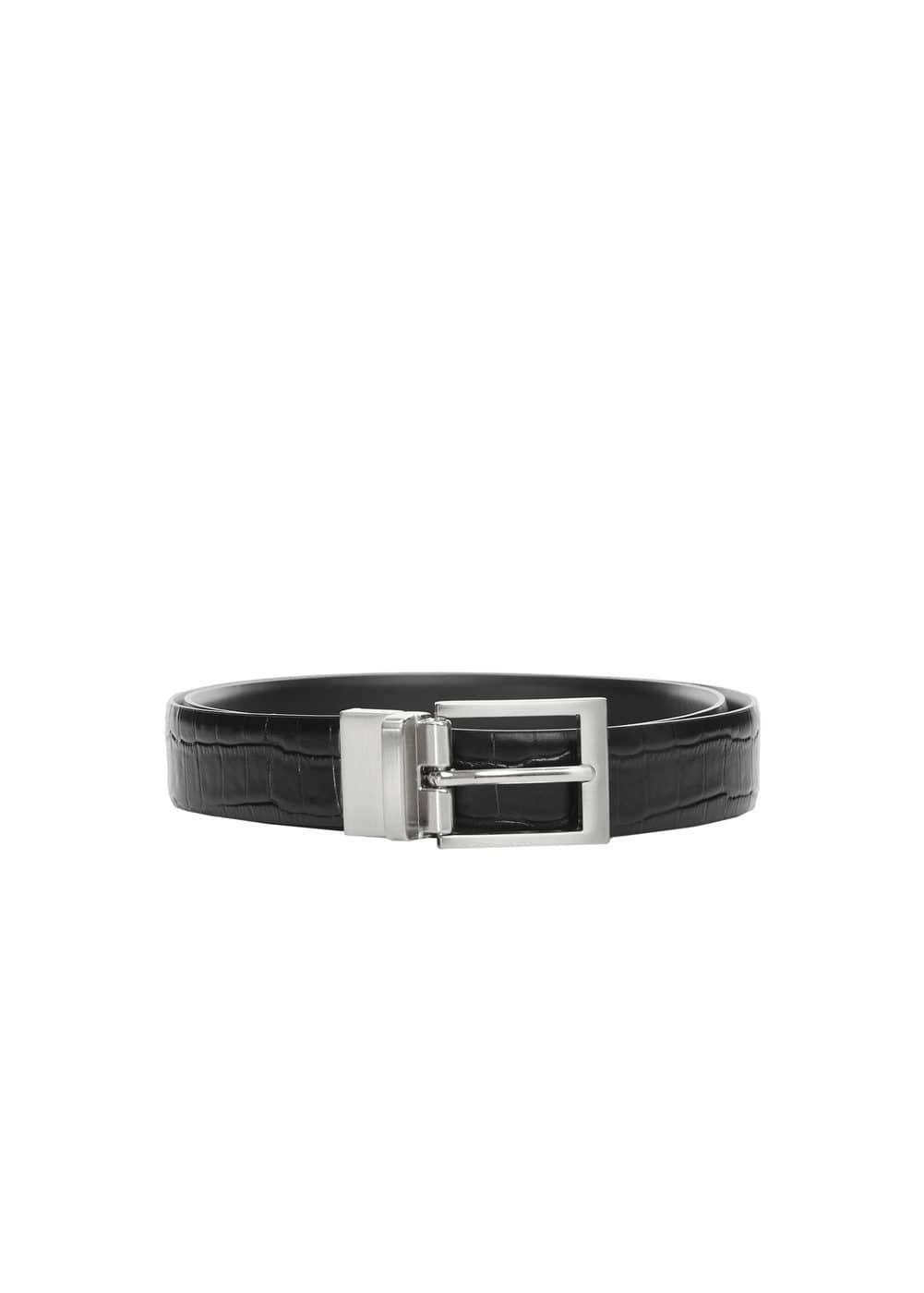 MANGO MAN - Croc-effect leather belt blackMen Product Image