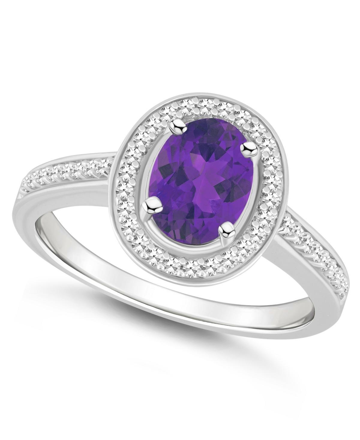 Celebration Gems Sterling Silver 8 mm x 6 mm Oval Gemstone & 1/5 Carat T.W. Diamond Halo Ring, Womens Purple Product Image