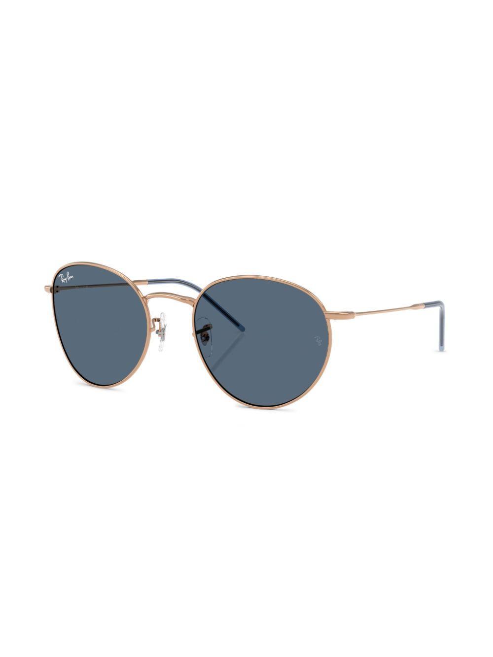 RAY BAN Round Reverse Sunglasses Rose Gold Frame Blue Lenses 55-21 Product Image