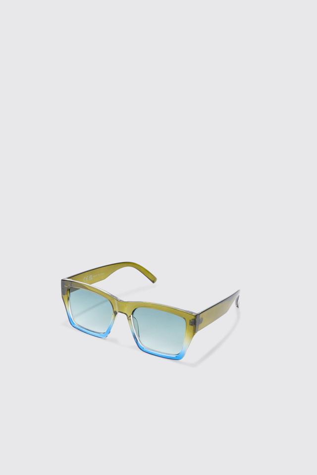 Ombre Square Sunglasses In Green | boohooMAN USA Product Image