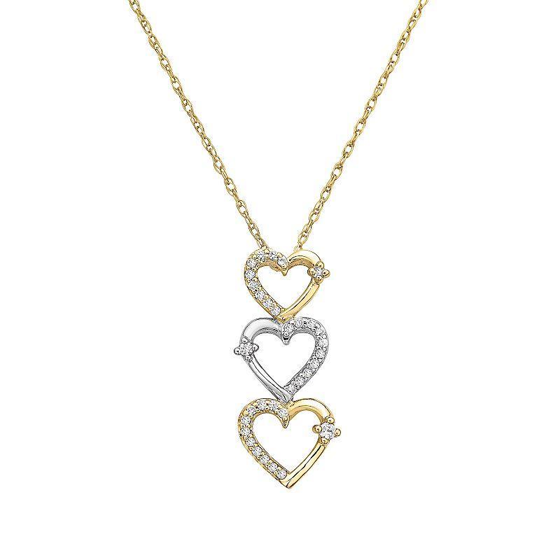 Irena Park Two-Tone Sterling Silver 1/5 Carat T.W. Diamond Stacked Open Hearts Necklace, Womens Yellow Product Image