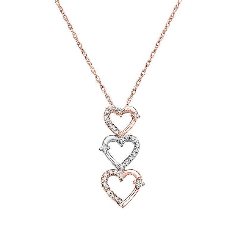 Irena Park Two-Tone Sterling Silver 1/5 Carat T.W. Diamond Stacked Open Hearts Necklace, Womens Pink Product Image