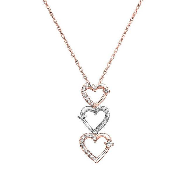 Irena Park Two-Tone Sterling Silver 1/5 Carat T.W. Diamond Stacked Open Hearts Necklace, Womens Pink Tone Product Image