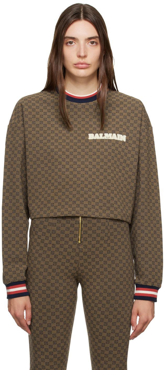 Monogram-print Cropped Sweatshirt In Brown Product Image