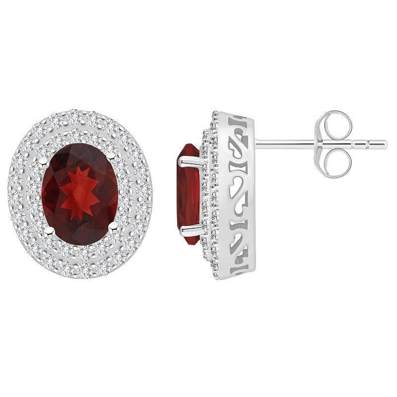 Rhodolite (3 ct. t.w.) & White Topaz (7/8 ct. t.w.) Oval Stud Earrings in Sterling Silver (Also in Citrine, Blue Topaz, Peridot, & Amethyst) - Product Image