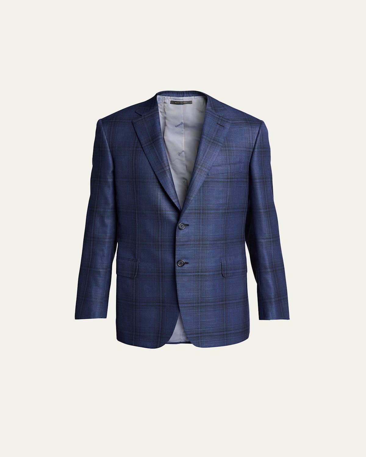 Brioni Men's Plaid Wool Sport Jacket - Size: 48R EU (38R US) - NAVY Product Image