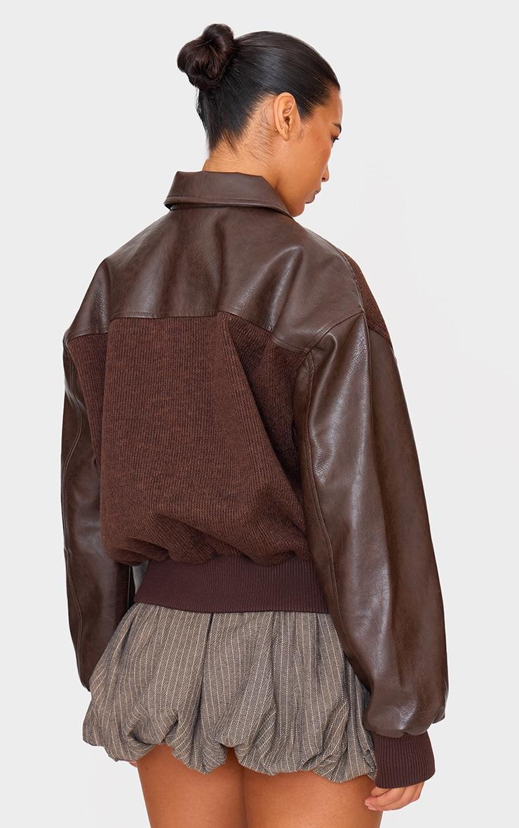 Brown Faux Leather Contrast Jacket Product Image