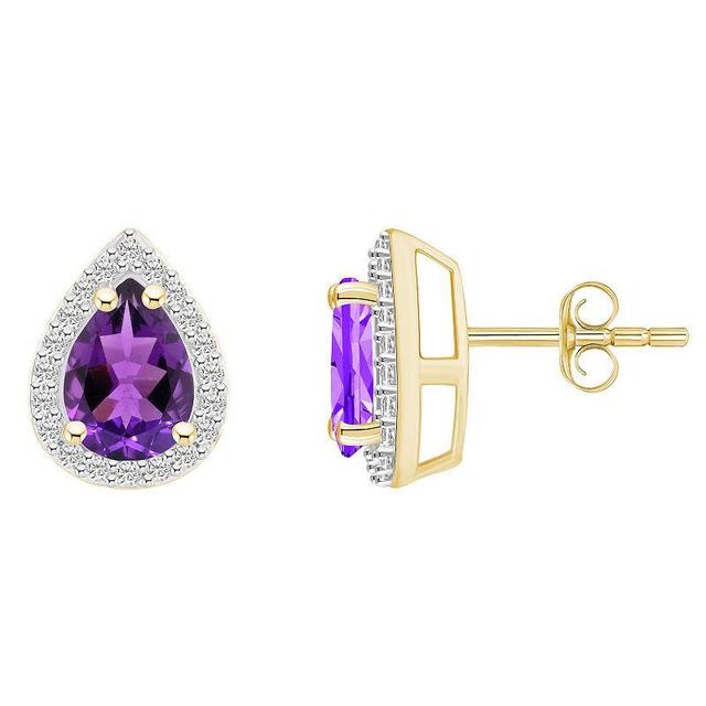 Celebration Gems 10k Gold Pear Shape Gemstone & Lab-Created White Sapphire Halo Stud Earrings, Womens, Purple Product Image