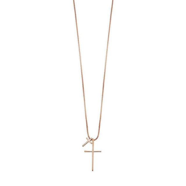 Sterling Silver Double Cross Pendant Necklace, Womens Product Image