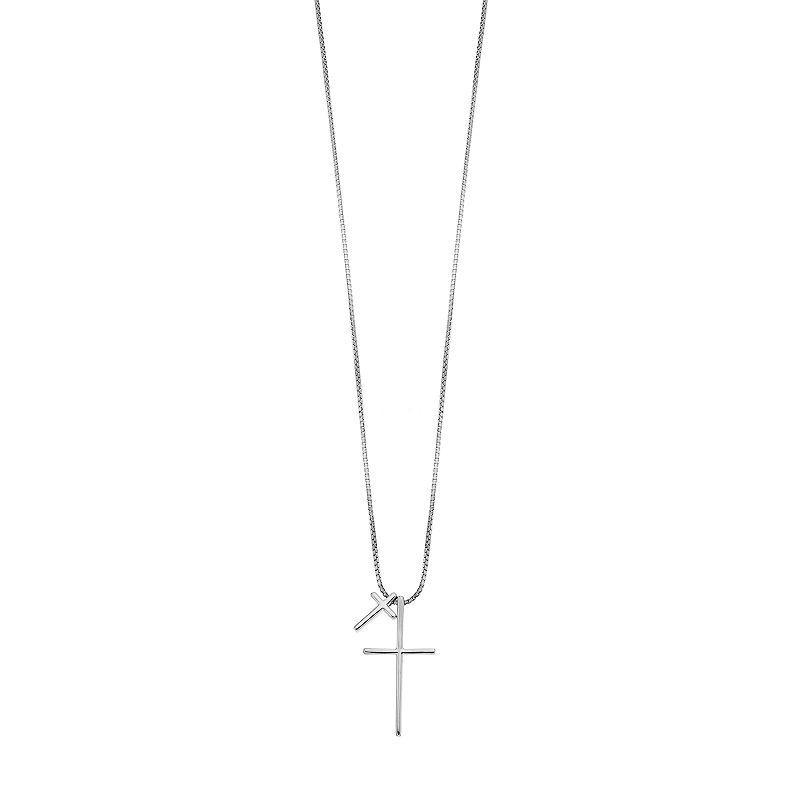 Sterling Silver Double Cross Pendant Necklace, Womens product image