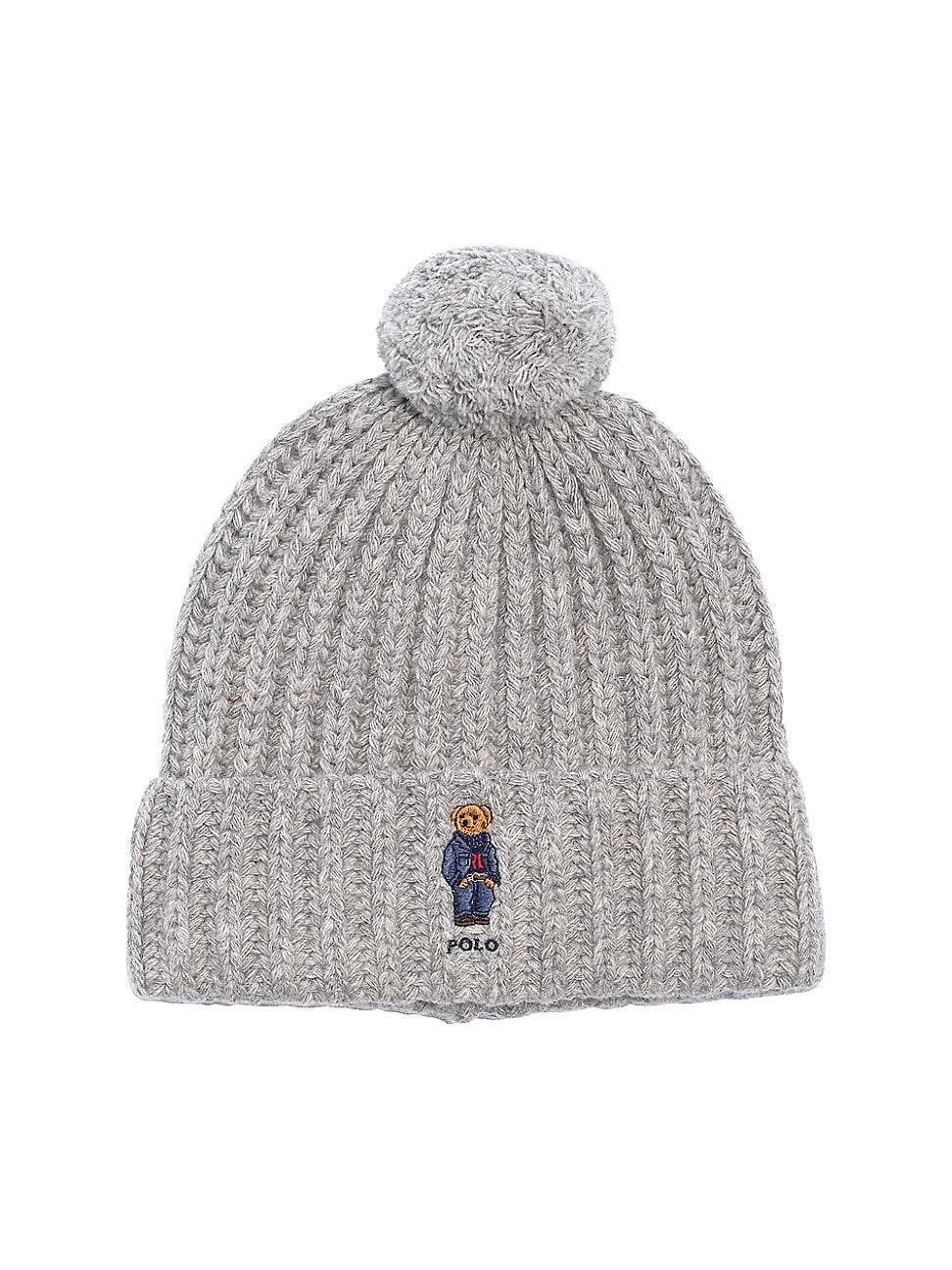 Womens Ribbed Wool-Blend Polo Bear Beanie product image