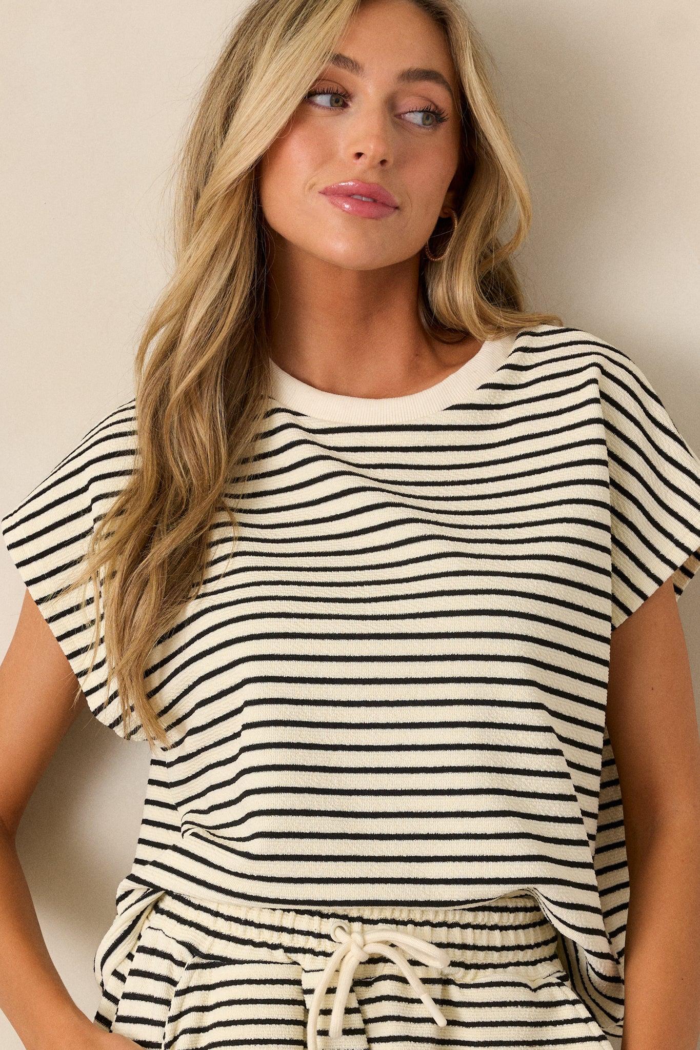 On A Day Ivory Stripe Baggy Tee Product Image