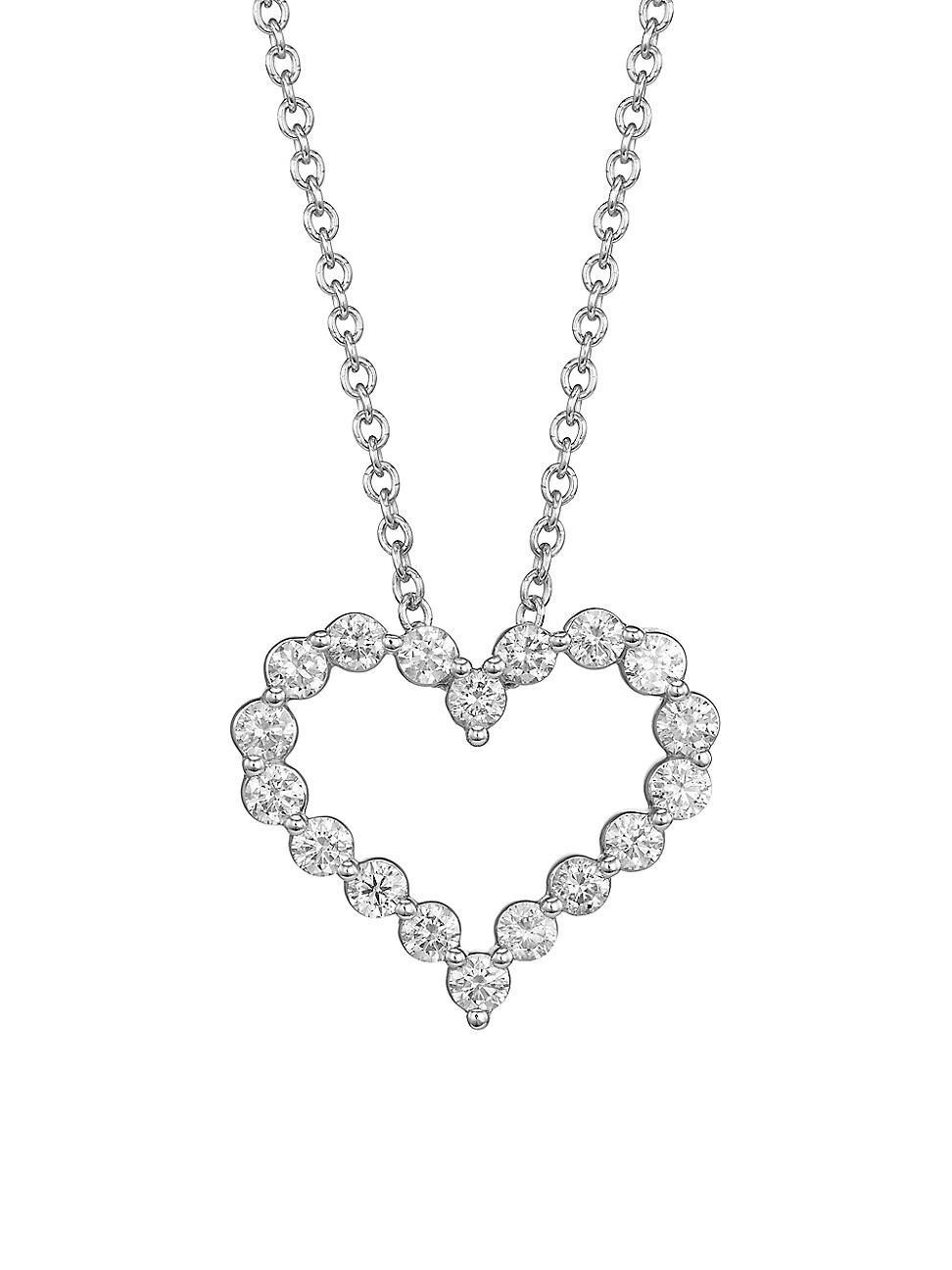 Womens 14K White Gold & 1 TCW Diamond Open Heart Pendant Necklace Product Image