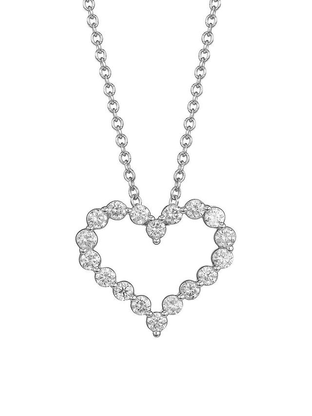 Womens 14K White Gold & 1 TCW Diamond Open Heart Pendant Necklace Product Image