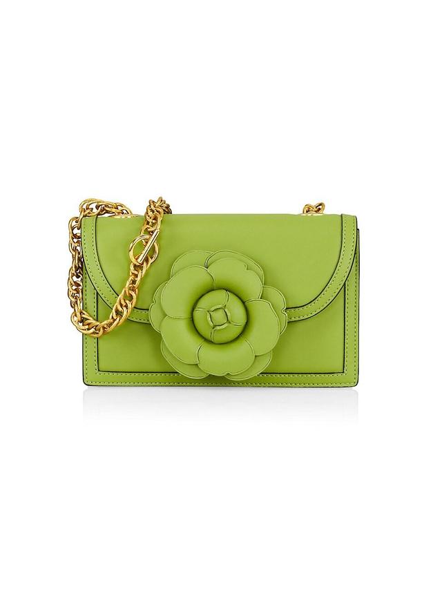 Womens Classic Tro Flower Appliqu Leather Shoulder Bag Product Image