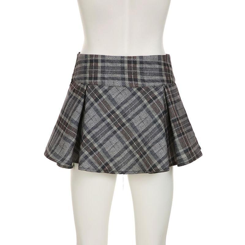 Low Rise Plaid Mini A-Line Skirt Product Image