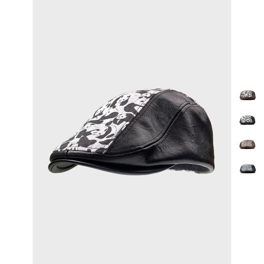 Patterned Print Panel Faux Leather Flat Cap Product Image