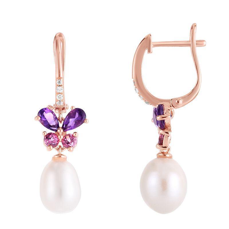 Freshwater Cultured Pearl & Gemstone Butterfly Earrings, Womens, Pink Tone Product Image