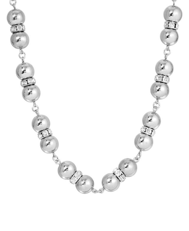 1928 Silver Tone Clear Simulated Crystal Polished Beaded Strand Necklace, Womens Product Image