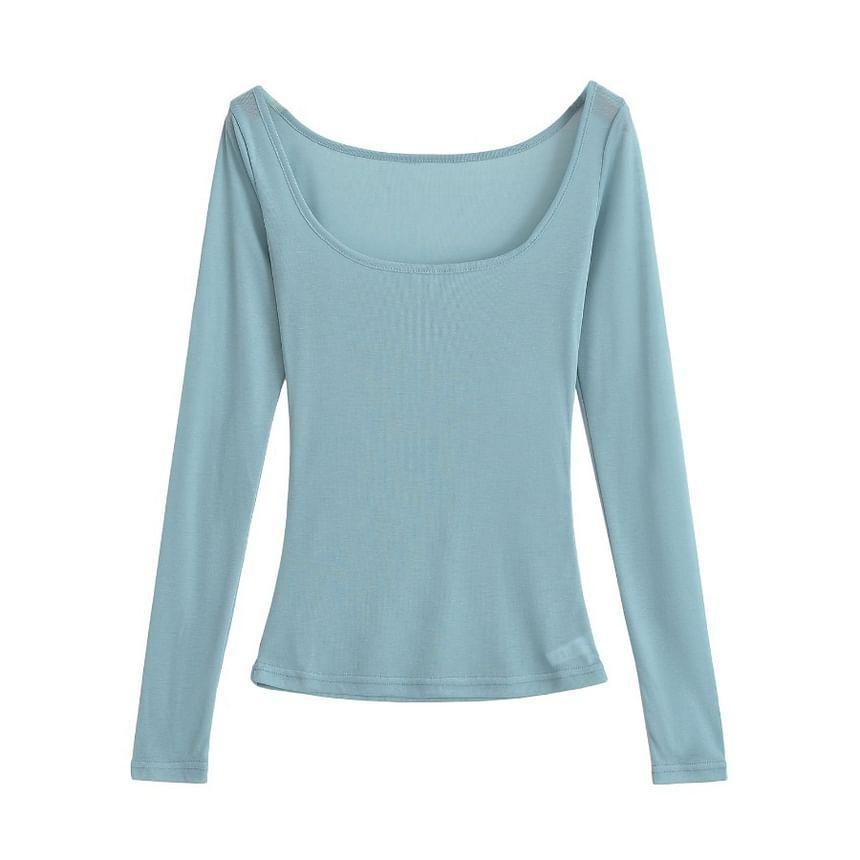 Long-Sleeve Scoop Neck Plain Tee Product Image