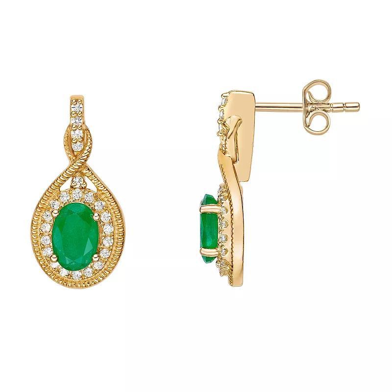 Gemminded 10k Gold Emerald & 1/5 Carat T.W. Diamond Drop Earrings, Womens Product Image