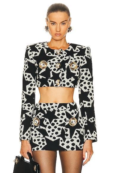 AREA Crystal Medallion Cropped Blazer in Black Product Image