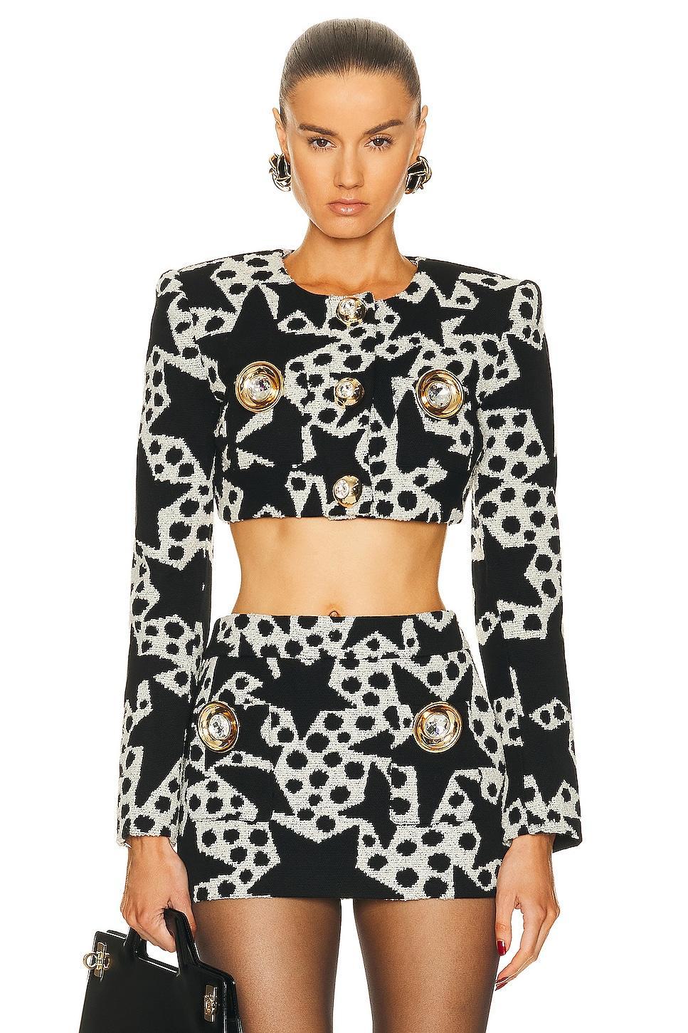 AREA Crystal Medallion Cropped Blazer in Black Product Image